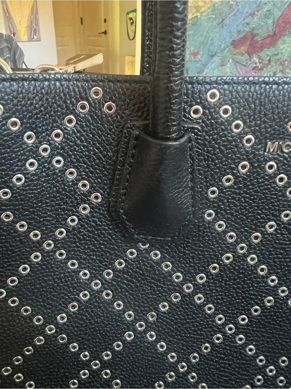 Michael Kors Black Leather Eyelet Tote